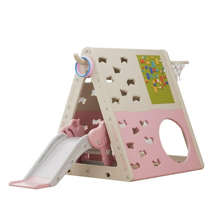 UNICOO® Children's 7 in 1 Multi-Functional Climbing Pyramid Set with Slide, Kids Climbing and Sliding Set for Home, Daycare (KU-C04-Pink)