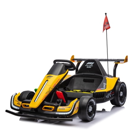 UNICOO® DriftChaser™ Childrens Go Kart, 24V Rechargeable Ride-On Toy, Electric Scooter for Kids 6-12+, Electric Car for Kids, LED Lights, Remote Control, Adjustable Seat, Bluetooth (Lightning Yellow)