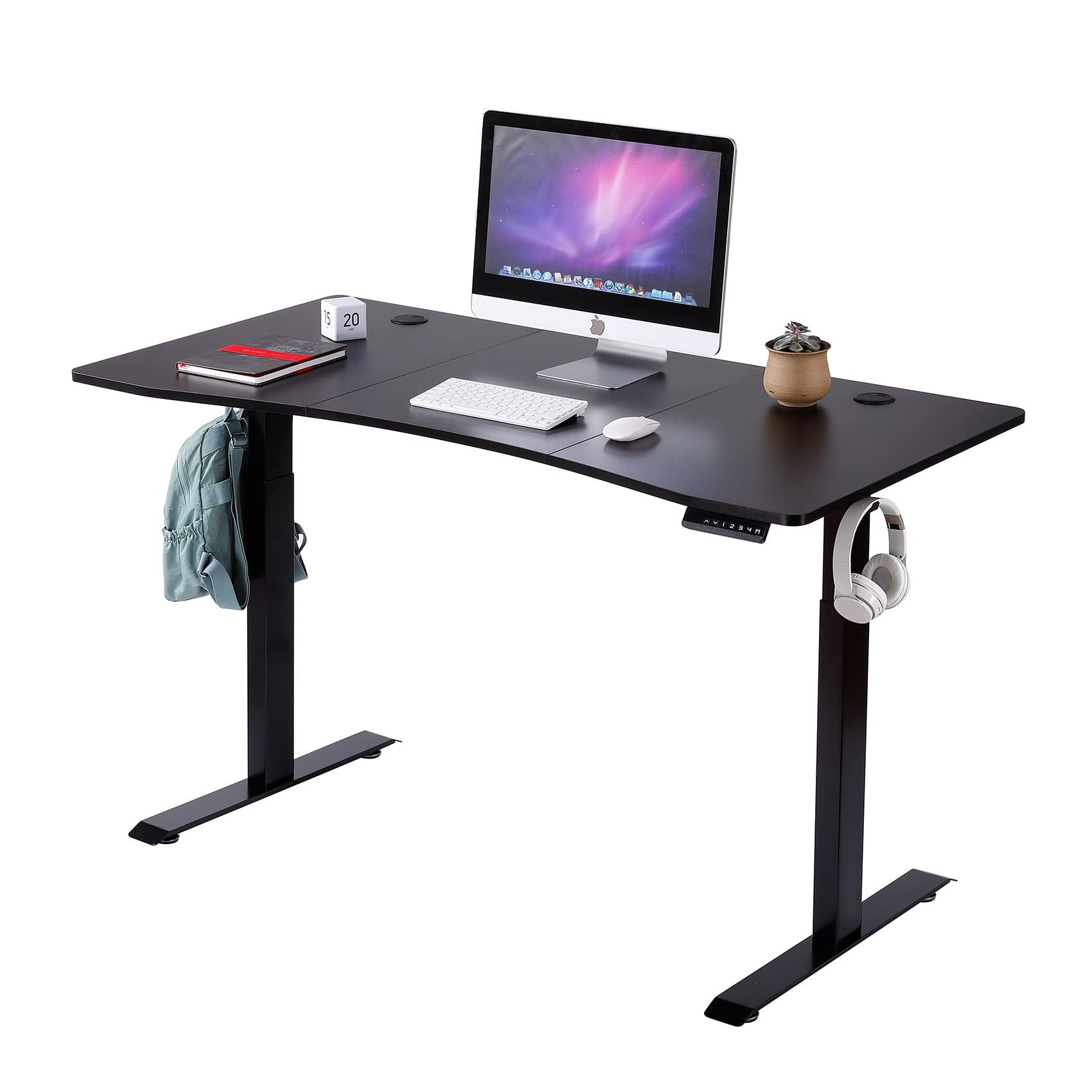 UNICOO® Dual Motor Electric Height Adjustable Standing Desk 59"x29.5" Inches, Home Office Computer Desk, Gaming Desk, with USB Charging and Hooks (Black Frame/Black Top) XOT-D59-BB