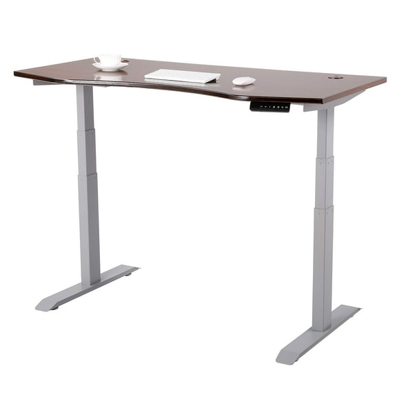 UNICOO® Electric Stand Up Desk Dual Motor, 3 Stage Up Lifting Legs with 1 Inch Thick Bamboo Table Top, LED 4 Memory Control Keypad (Gray Dual Motor Frame/Bamboo Antique Brown Top)