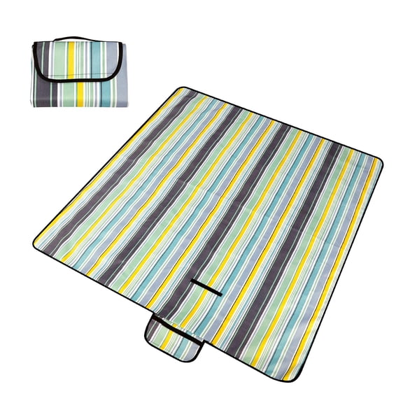 UNICOO® Extra Large Outdoor Picnic Blankets, Sandproof & Waterproof Foldable Blankets for Beach, Park, Camping on Grass Picnic Blankets (Blue Green Stripe)