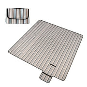UNICOO  Extra Large Outdoor Picnic Blankets, Sandproof & Waterproof Foldable Blankets for Beach, Park, Camping on Grass Picnic Blankets Mocha Stripe