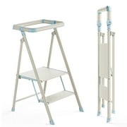 UNICOO Foldable Toddler Tower - 2-Step Ladder for Adults & Kids, Compact & Foldable Kitchen & Bathroom Tower (Sea Salt Blue)