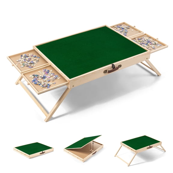 UNICOO Folding Jigsaw Puzzle Table with 4 Storage Drawers Holds Up to 1500 Pieces | Portable Jigsaw Puzzle Board with Felt Surface & Folding Legs for Adults, Seniors & Family
