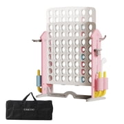UNICOO Giant 4 in A Row Game with Carry Bag, Basketball Hoop, Ring Toss Game, 4-to-Score Game | Large Outdoor Yard Game, Parties & Gatherings Games Pink & White