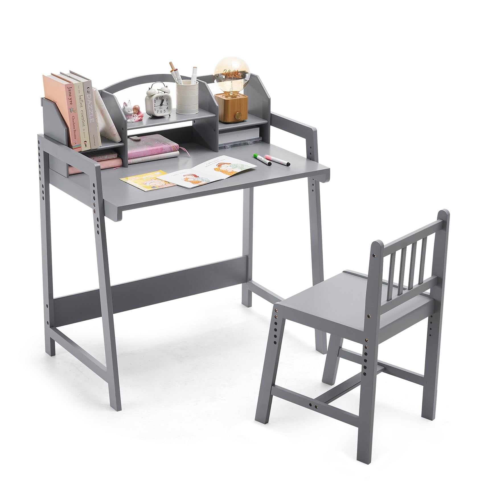UNICOO® Kids Desk and Chair Set – Durable, Modern Study Table for Homework & Art – Ergonomic Design – Grey 01
