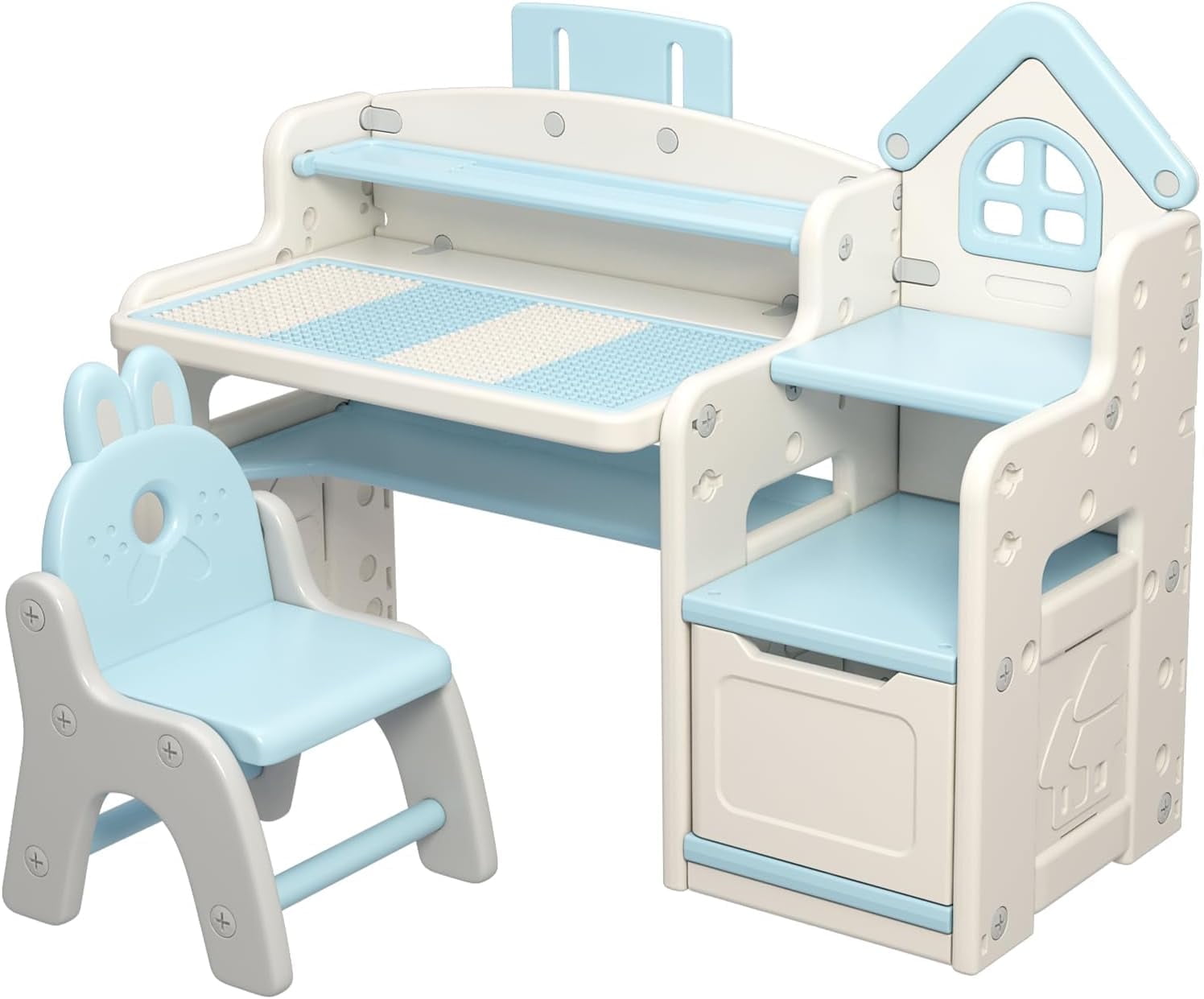 UNICOO® Kids 3 in 1 Multifunctional Desk, Kids Activity Table, Children Height Adjustable Learning Desk, Toddler Drawing Table Art Table with Chair Set (QB-002-BL Blue)