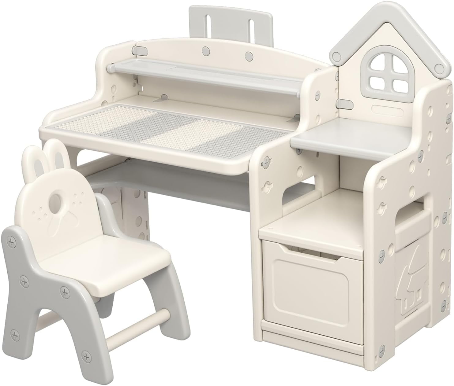 UNICOO® Kids 3 in 1 Multifunctional Desk, Kids Activity Table, Children Height Adjustable Learning Desk, Toddler Drawing Table Art Table with Chair Set (QB-002-G Grey)