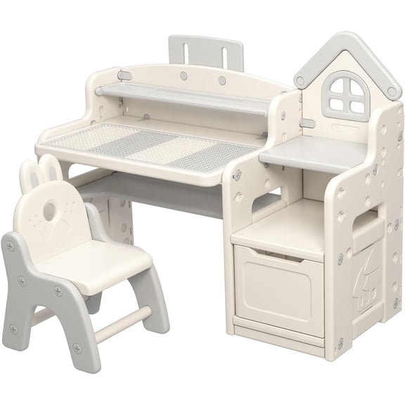 UNICOO® Kids 3 in 1 Multifunctional Desk, Kids Activity Table, Children Height Adjustable Learning Desk, Toddler Drawing Table Art Table with Chair Set (QB-002-G Grey)