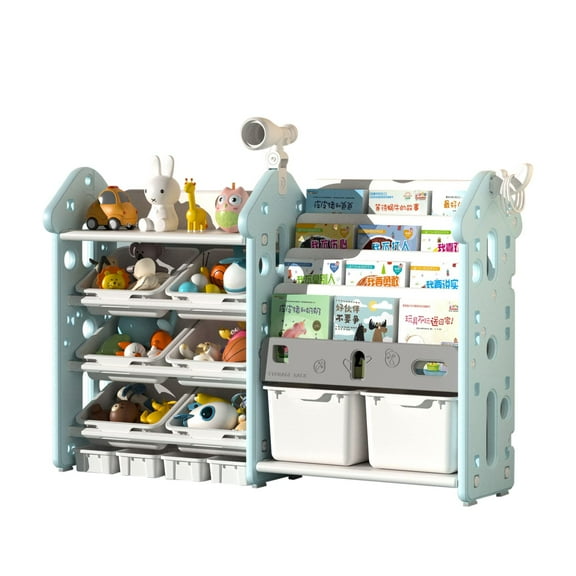 UNICOO® Kids Bookshelf and Toy Storage Organizer, Children's Bookcase with Durable HDPE Material and Toy Organize Rack, Multi-Functional Design for Toys, Books, and Games (YHMC0B Blue)
