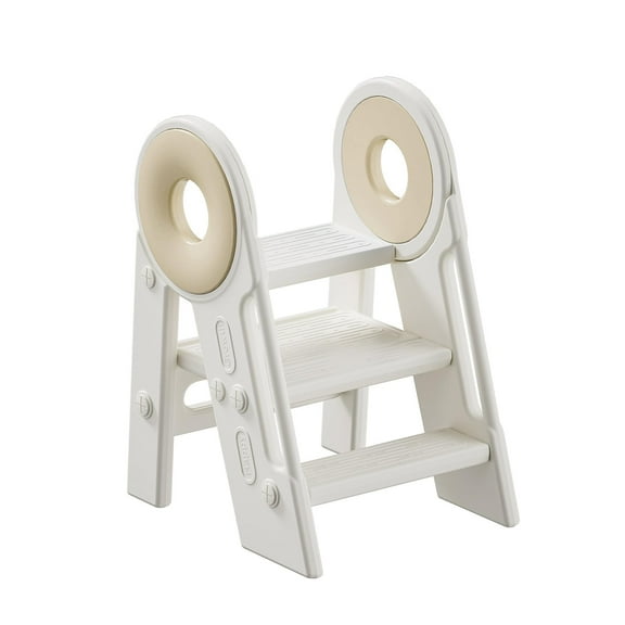 UNICOO® Kids Folding Toddler Tower - Foldable & 2-3 Step Adjustable Montessori Kitchen Step Stool for Learning and Cooking, in The Kitchen & Bathroom, Ages 18 Months to 4 Years (White & Beige)