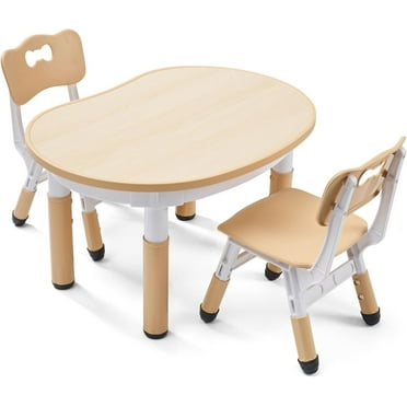 UNICOO® Kids Height Adjustable Table and Chair Set - Kids Table and Chairs Ages 2-12, Kids Study Table, Kids Table with 2 Chairs, Ergonomic Design for Comfortable Learning and Homework (Maple)