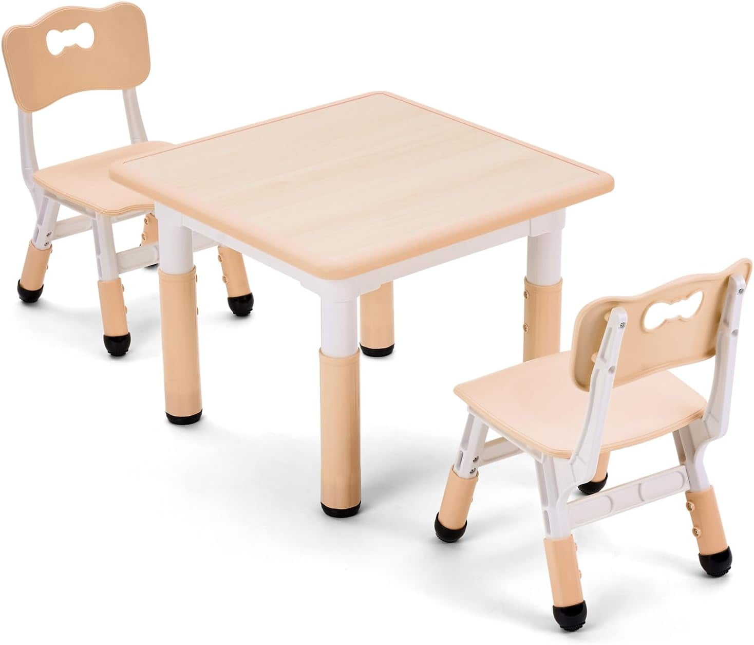 UNICOO® Kids Height Adjustable Three-Piece Study Table and 2 Chairs Set, Plastic, Children Art Table with 2 Seats, Multipurpose Activity Table for Kids 2-10 Years Old (Maple Top with Maple Border)