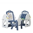 thumbnail image 1 of UNICOO® Kids Multifunction Study Table and Chair Set, Kids Art Easel with Bookshelf (Blue Penguin), 1 of 7