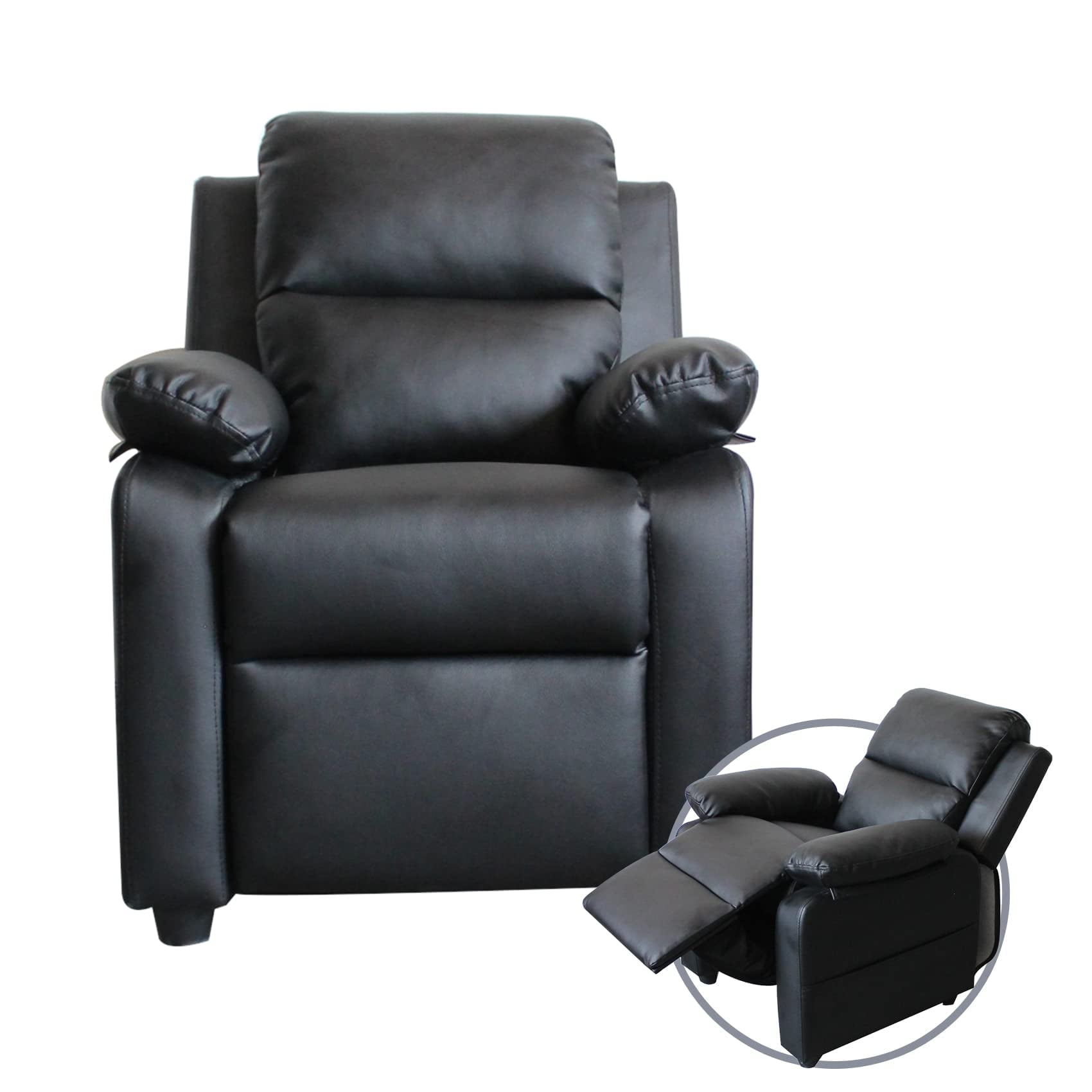 UNICOO® Kids Recliner Chair, Toddlers Recliner with Headrest Footrest and Lumbar Support, Ergonomic PU Leather Armchair Lounge Chair (Black)