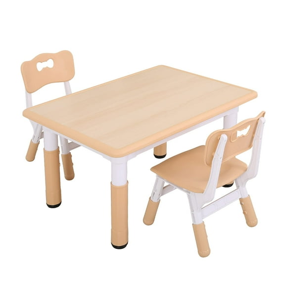 Unicoo Kids Table and Chair Set, Adjustable Height Toddler Table with 2 Chairs, Rounded Edges, Easy-to-Wipe