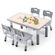 UNICOO Kids Table and Chairs Set, Height Adjustable Multi-Activity Preschool Table with Graffiti Desktop for Ages 2-8 - Versatile Kids Tables for Play, Learning, and CreativityMaple Top/Gray Border