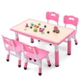 thumbnail image 1 of UNICOO Kids Table and Chairs Set, Height Adjustable Multi-Activity Preschool Table with Graffiti Desktop for Ages 2-8 - Versatile Kids Tables for Play, Learning, and Creativity(Maple Top/Pink Border), 1 of 8