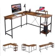 UNICOO  L Shaped Computer Desk, Modern Corner Computer Desks with CPU Stand, L Shaped Game Table with Storage Shelves, Study Writing Desk SYK-03-L-RB Rustic Brown