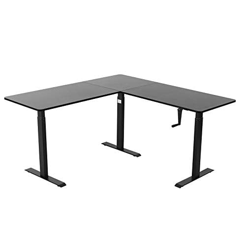 UNICOO® L Shaped Crank Height Adjustable Standing Desk, Sit to Stand up Corner Desk, L-Shaped Standing Workstation (Black Frame/Black Top - L Shape Crank)