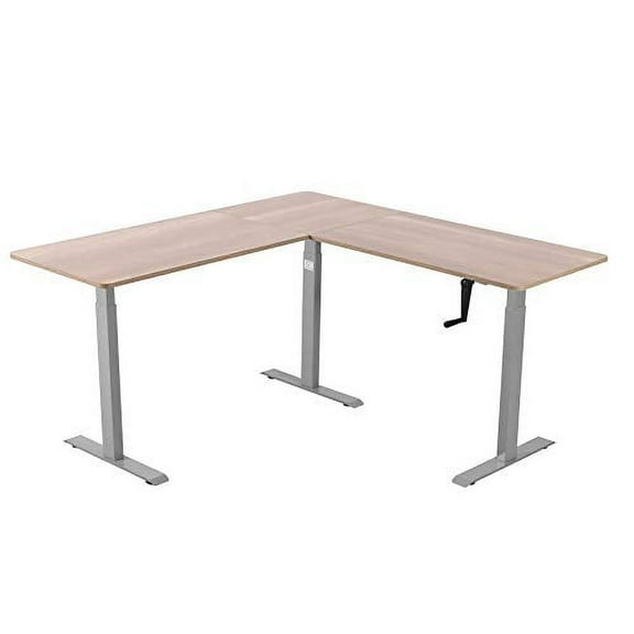 UNICOO® L Shaped Crank Height Adjustable Standing Desk, Sit to Stand up Corner Desk, L-Shaped Standing Workstation (Grey Frame/Antique Oak Top - L Shape Crank)