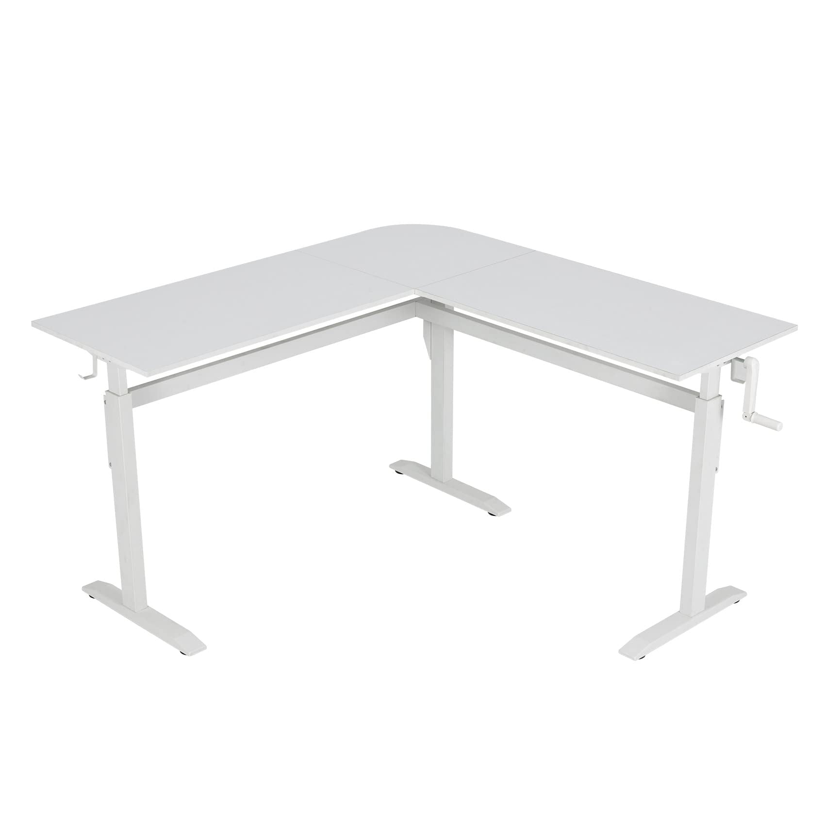 UNICOO® L Shaped Crank Height Adjustable Standing Desk, Sit to Stand up Corner Desk, L-Shaped Standing Workstation (XJH-LC-White-2 Packages)