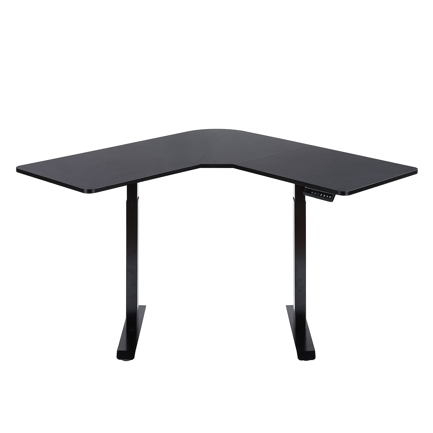 UNICOO® L Shaped Dual Motor Electric Height Adjustable Standing Desk, Computer Corner Desk, Home Gaming Desk, Office Writing Workstation (Black Frame/Black Top) XOT-L-BB