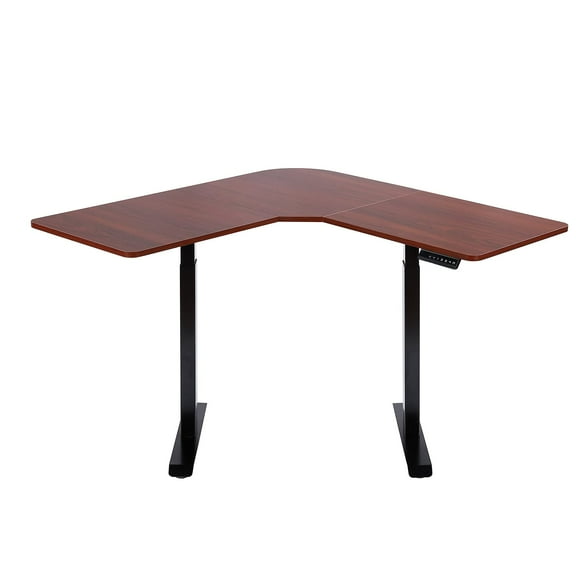 UNICOO L Shaped Dual Motor Electric Height Adjustable Standing Desk, Computer Corner Desk, Home Gaming Desk, Office Writing Workstation (Black Frame/Mahogany Top) XOT-L-BM