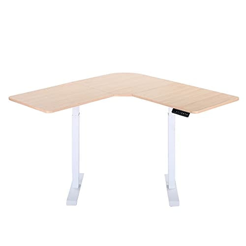 UNICOO® L Shaped Dual Motor Electric Height Adjustable Standing Desk, Computer Corner Desk, L Shaped Standing Desk, Standing Desk L Shape, Standing L Desk for Home Office (Light Oak)