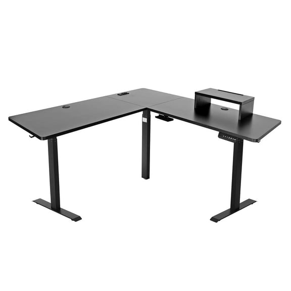 UNICOO® L-Shaped Triple Motor Electric Height Adjustable Standing Desk - Gaming & Home Office Corner Desk, with Easy Touch Control & Solid Steel Construction (Black Top/Black Frame - XOT-L3E-BB)