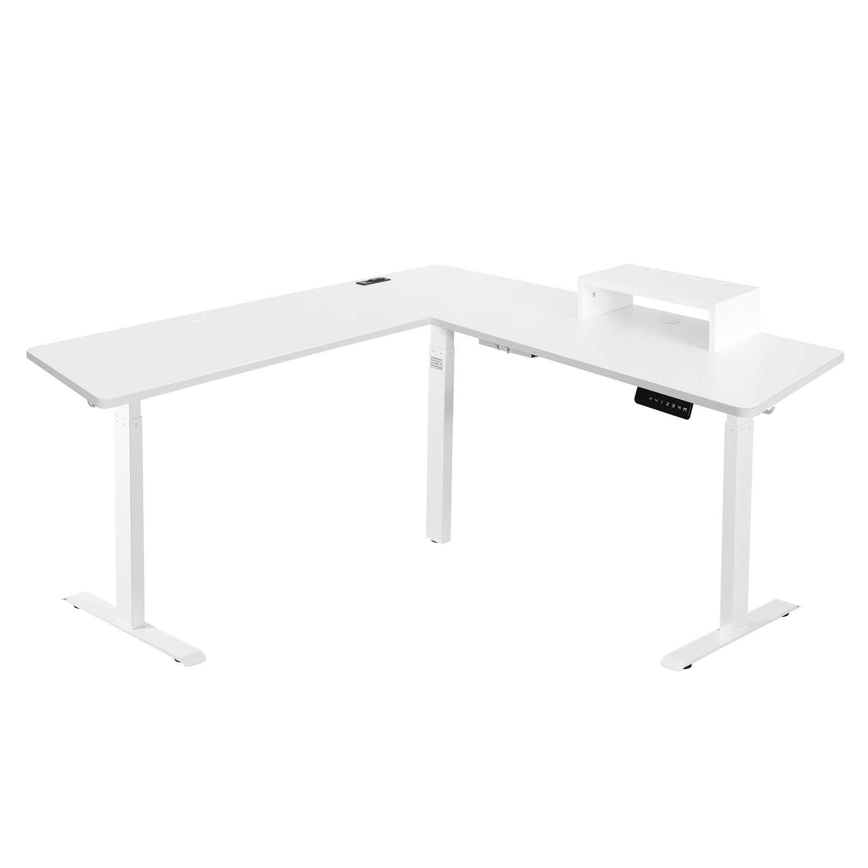 UNICOO® L-Shaped Triple Motor Electric Height Adjustable Standing Desk - Gaming & Home Office Corner Desk, with Easy Touch Control & Solid Steel Construction (White Top/White Frame - XOT-L3E-WW)