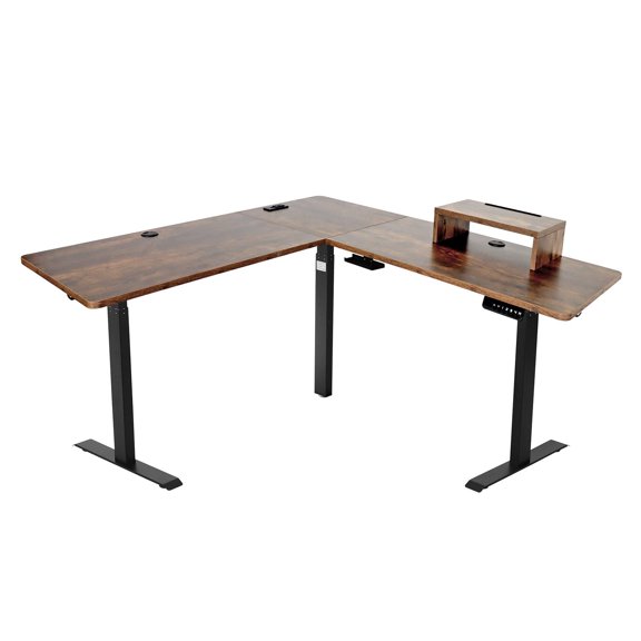 UNICOO® L-Shaped Triple Motor Electric Height Adjustable Standing Desk for Gaming & Home Office, Easy Touch Control & Solid Steel Construction (Rustic Brown Top/Black Frame-XOT-L3E-RB)