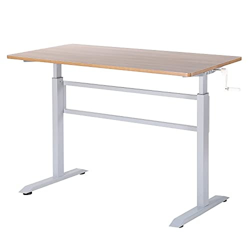 UNICOO® Manual Standing Desk Adjustable Height Heavy Duty Game Desk, Crank Adjustable Desk, Adjustable Computer Desk, Manual Stand Up Desk with Headphone Hook,48 x 24 Inches(SYK01-Grey Oak)