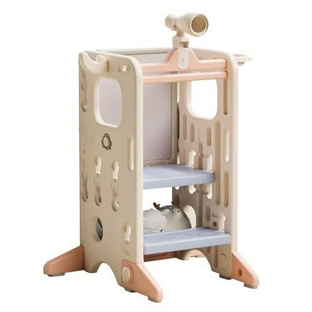 UNICOO® Montessori Toddler Tower, Kitchen Step Stool Tower with Double Safety Rails, Toddler Learning Stool with 3 Adjustable Heights and Anti-tip Foot Design, Toddler Helper Tower for Kitchen (Pink)