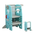 thumbnail image 1 of UNICOO® Multifunctional Kids Step Stool with Double Safety Rails, Height Adjustable, Toddler Tower for Kitchen Countertop and Bathroom with Big Drawing Board & Games (OMLT-Mint Green), 1 of 7