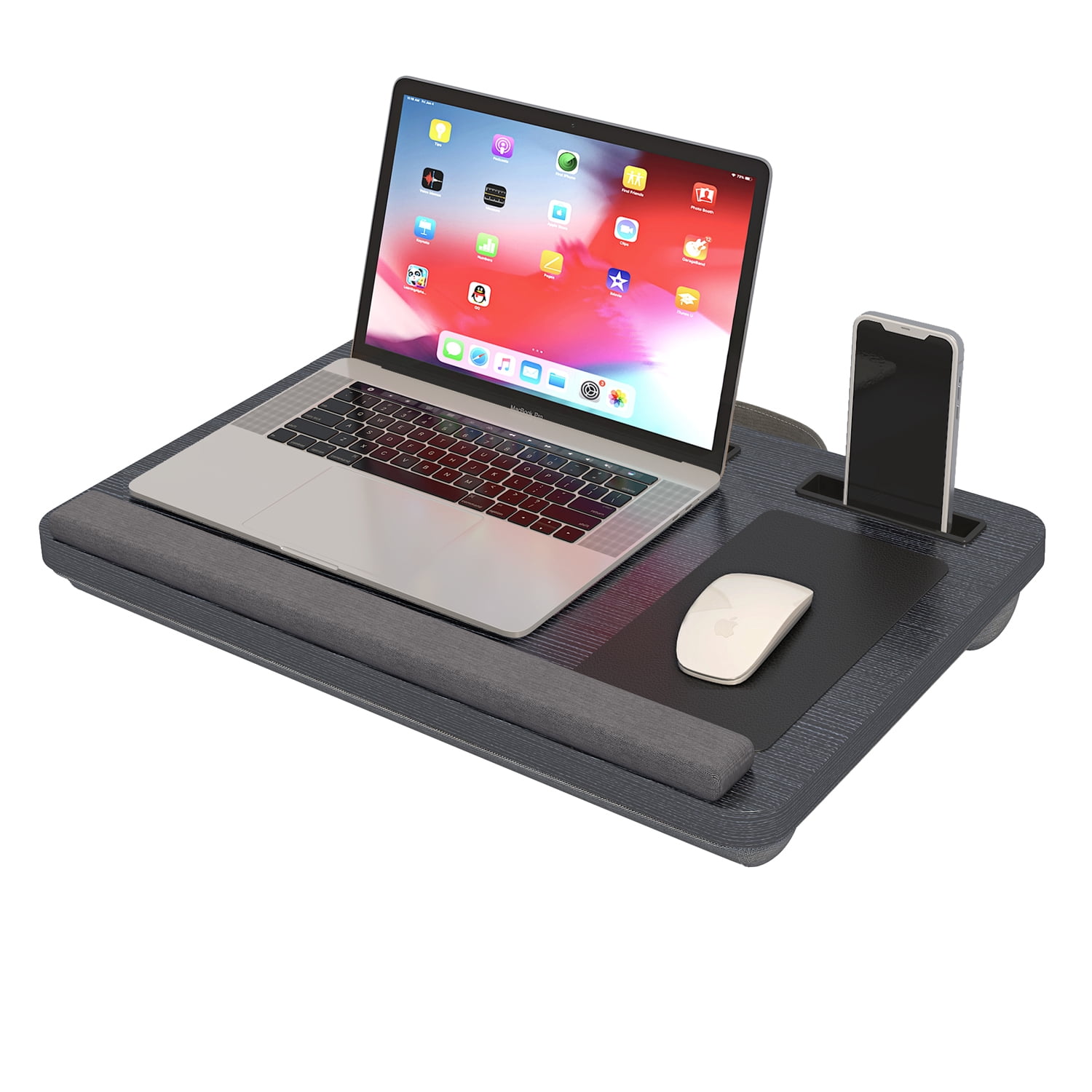 UNICOO Portable Lap Desk with Pillow Cushion, Fits 15.6" Laptop – Anti-Slip Strip, Storage Slot, Ergonomic Laptop Stand for Bed, Couch, or Home Office | Students, Home Office, or Travel (Ebony Black)