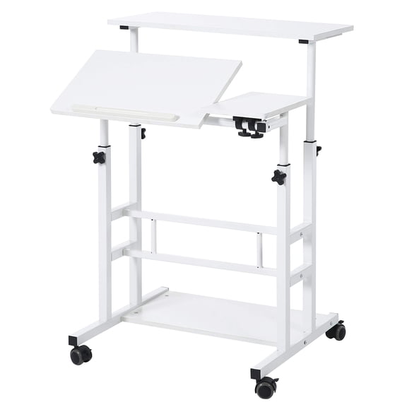 UNICOO® Portable Standing Desk on Wheels, Height Adjustable Mobile Standing Desk, Versatile Standing Portable Desk for Home Office, Rolling Sit-Stand Workstation, Ergonomic Design (U101-WW)
