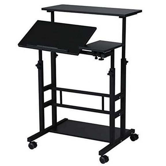 UNICOO® Portable Standing Desk on Wheels, Height Adjustable Mobile Standing Desk, Versatile Standing Portable Desk for Home Office, Rolling Sit-Stand Workstation, Ergonomic Design (U101-Black)