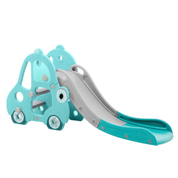 UNICOO® Toddler Slide Kids Slide Play Set with Extra Long Slipping Slope, Basketball Hoop and Ball (Car Slide - Mint Green)
