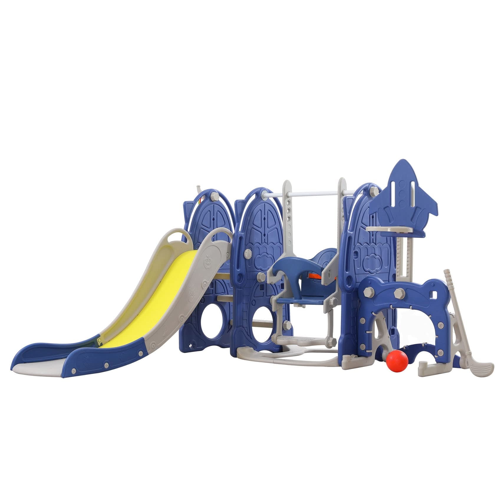 UNICOO® Toddler Slide and Swing Set, Kids Indoor and Outdoor Playground Combination for Boys & Girls (8 in 1 - Dark Blue)