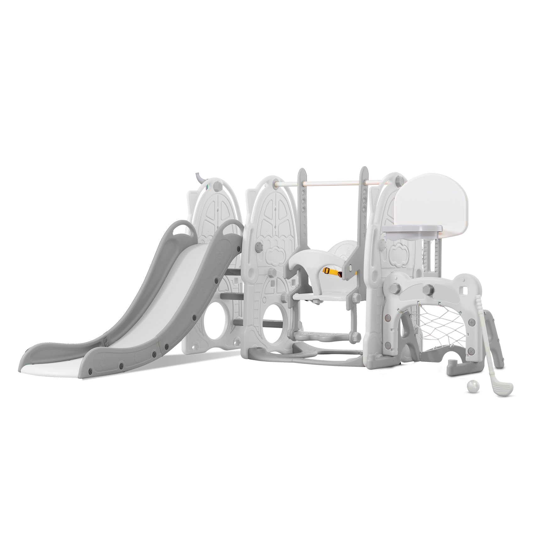 UNICOO® Toddler Slide and Swing Set, Kids Indoor and Outdoor Playground Combination for Boys & Girls (Kids Playground Set 8 in 1 - White Grey)