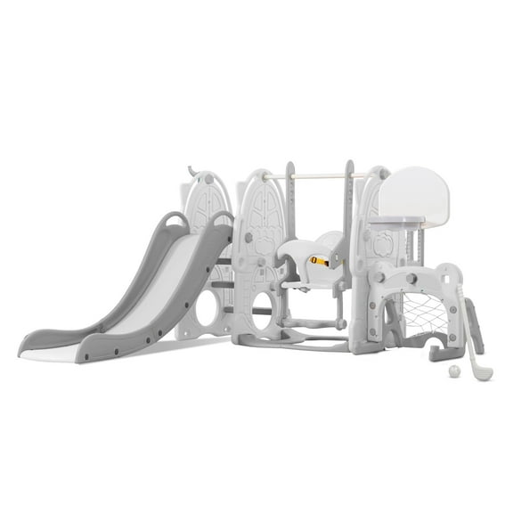 UNICOO® Toddler Slide and Swing Set, Kids Indoor and Outdoor Playground Combination for Boys & Girls (Kids Playground Set 8 in 1 - White Grey)