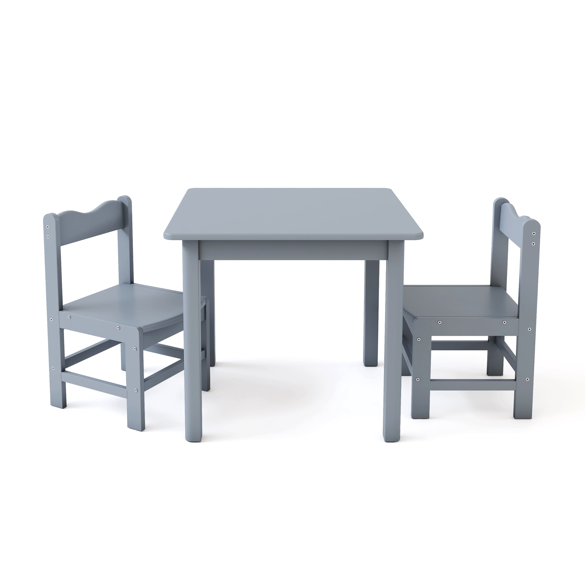 UNICOO® Wooden Kids Table and Chairs Set – 3-Piece Hard Wood Toddler Table with 2 Chairs – Playroom & Classroom Kids Desk and Chair Set for Arts, Crafts, Reading, Snacks (Gray)