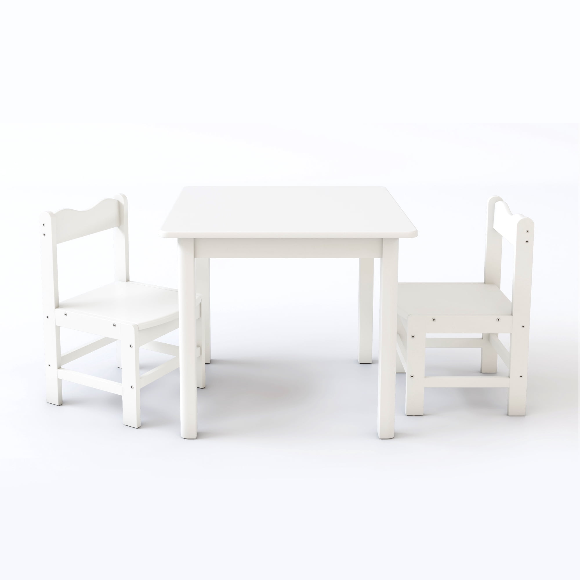 UNICOO® Wooden Kids Table and Chairs Set – 3-Piece Hard Wood Toddler Table with 2 Chairs – Playroom & Classroom Kids Desk and Chair Set for Arts, Crafts, Reading, Snacks (White)