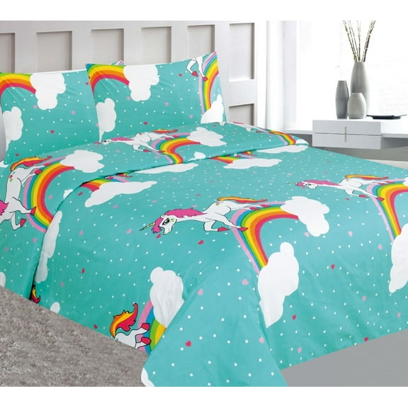 UNICORN BLUE Full Kids Printed 4pc Sheet Set Premium Collection Modern Bedding Dressing New Designs for Girls/Boys & Toddler