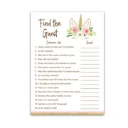 UNICORN Baby Shower — FIND THE GUEST Girl Baby Shower Game — Pack of 25 — Icebreaker Couples Shower Party Games, Pink Gold Magical Theme, Guess Who Came to the party Game Birthday Activity G640-FTG