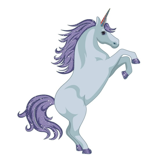 UNICORN - Kids Bedroom Nursery Sparkling Purple Unicorn Rainbow Horn Décor Fantasy Fairytale Themed Design Adhesive Wall Decal Sticker - Home Art Legendary Horse Adhesive Wall Decoration 8" x 10"