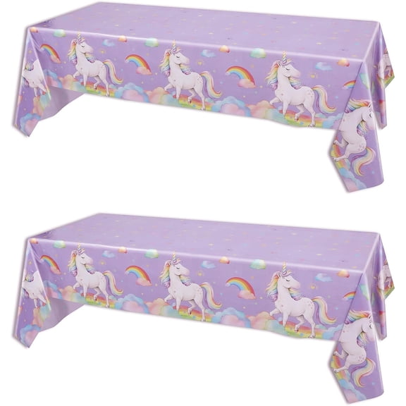 UNICORN PARTY TABLECLOTH, 54 108 INCH WATERPROOF PLASTIC TABLE COVER, 2-PACK DISPOSABLE DECORATIONS FOR BIRTHDAY AND THEME PARTIES