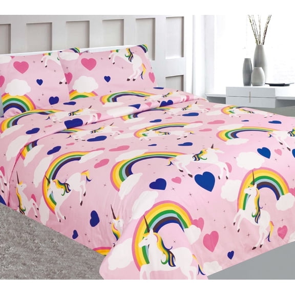 Gorgeous Home Linen Unicorn Rainbow Full Printed 4 Pc Sheet Set Premium Collection Bedding New Designs