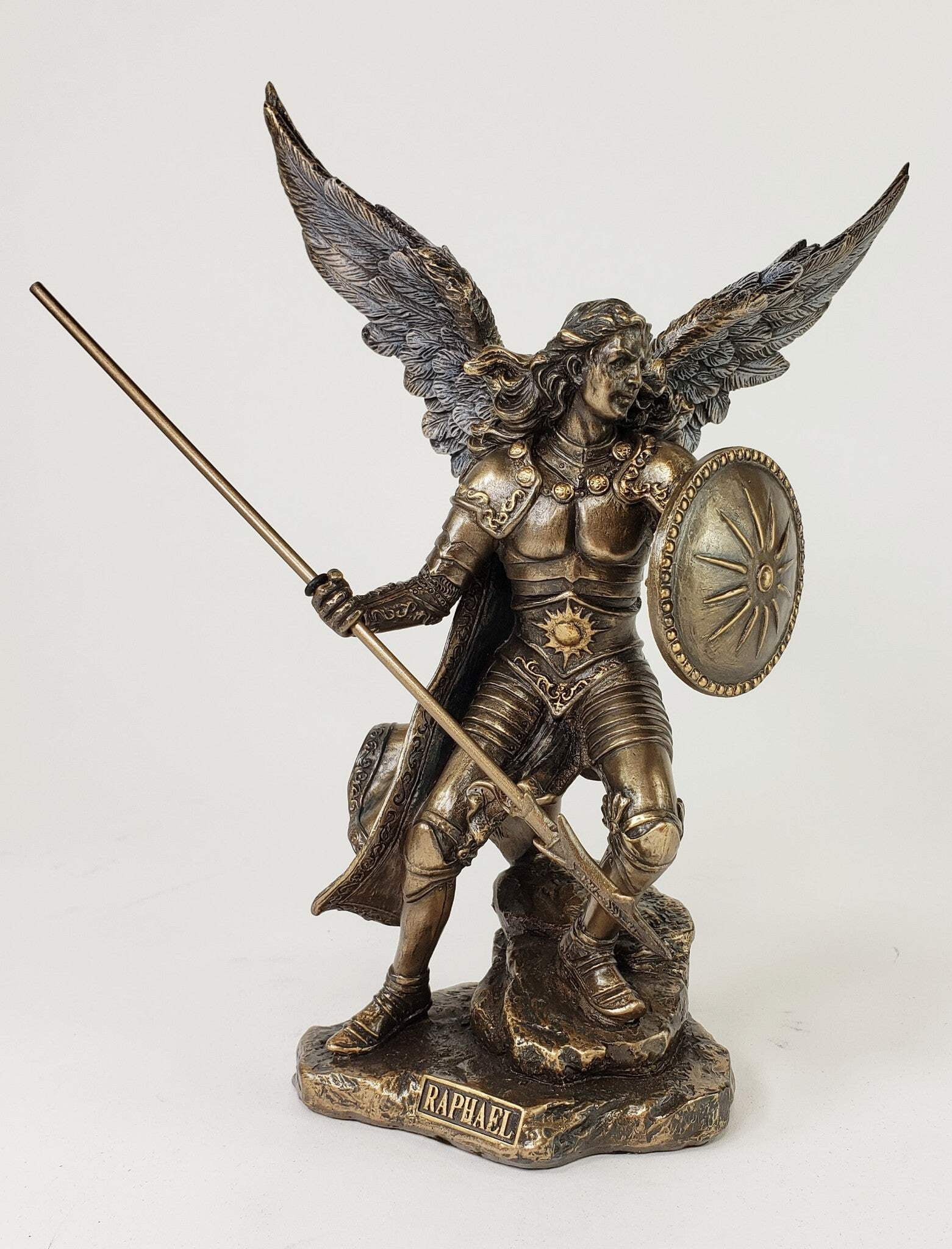 Cold Cast Bronze Archangel Raphael Statue with Patinated Finish
